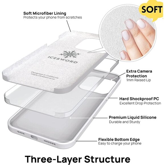 Shockproof White Liquid Silicone Case iPhone 13 Pro Max 6.7" Stylish Protection - Picture 3 of 8